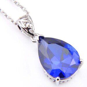 Blue Topaz Teardrop Pendant Necklace 925 Sterling Silver Plated